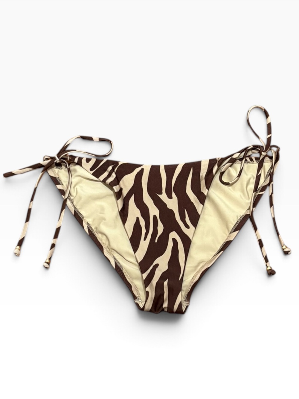 Shade & Shore Brown and Cream Zebra Side-Tie Bikini Bottoms, Size L (12-14) NEW